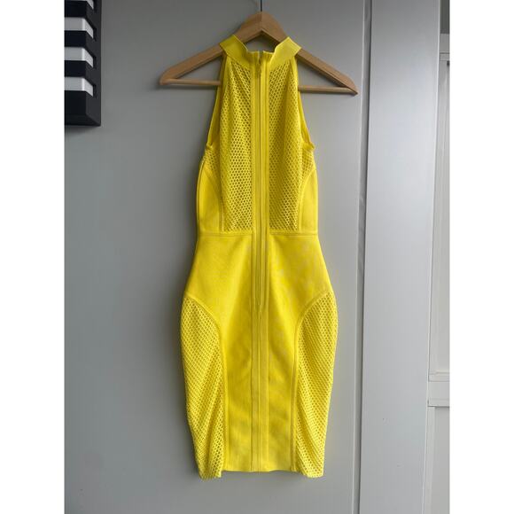 bright yellow mesh bodycon stretch halter cocktail dress unbranded - Picture 2 of 10